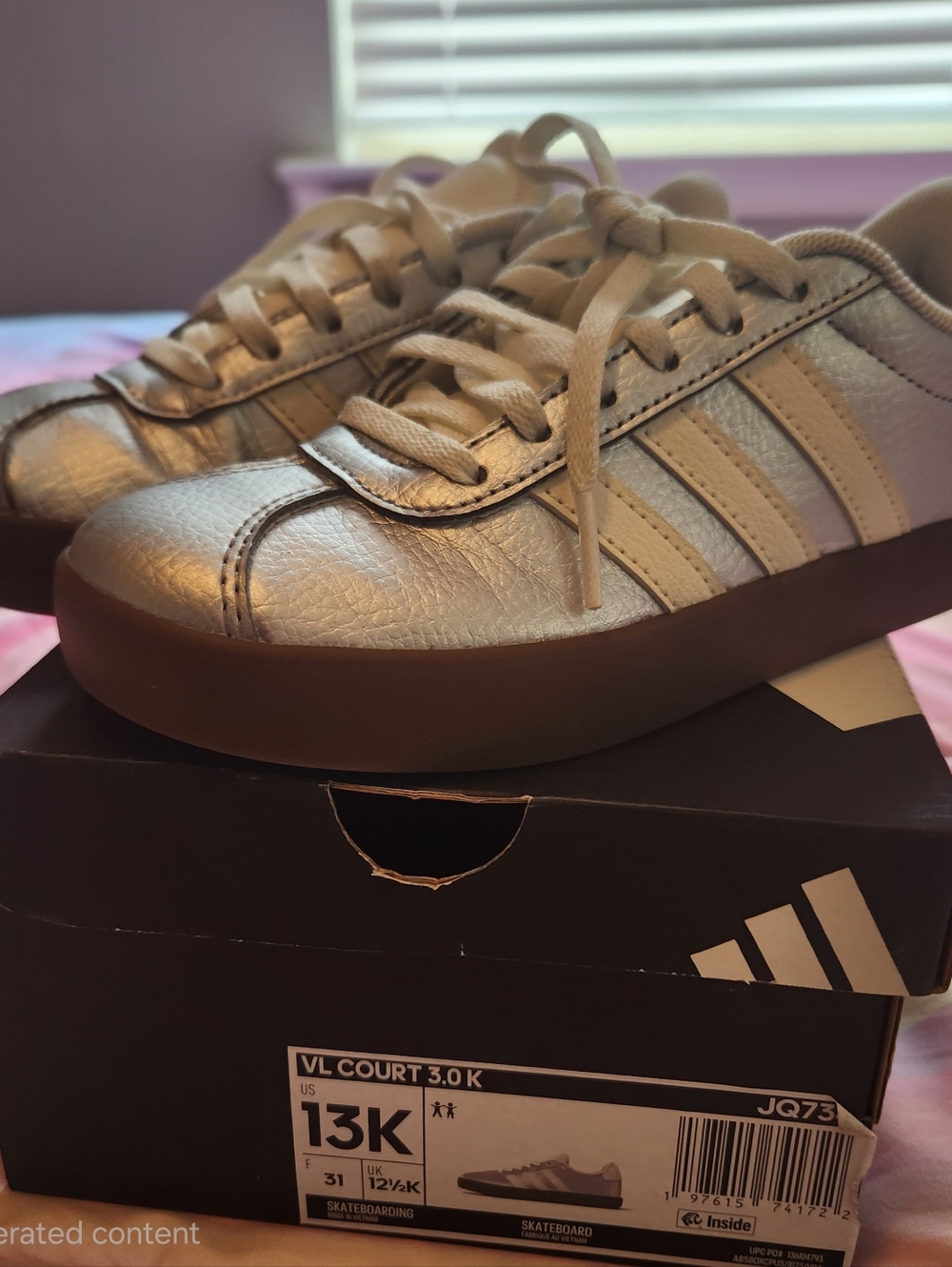 Adidas Kids VL Court 3.0 K Metallic Silver Sneakers